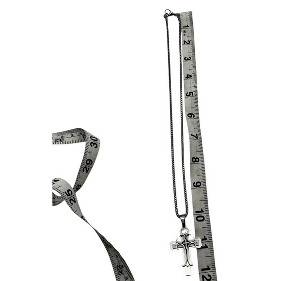 Mens Medieval Stainless Steel Cross Pendant Necklace With Box Chain - Picture 7 of 13